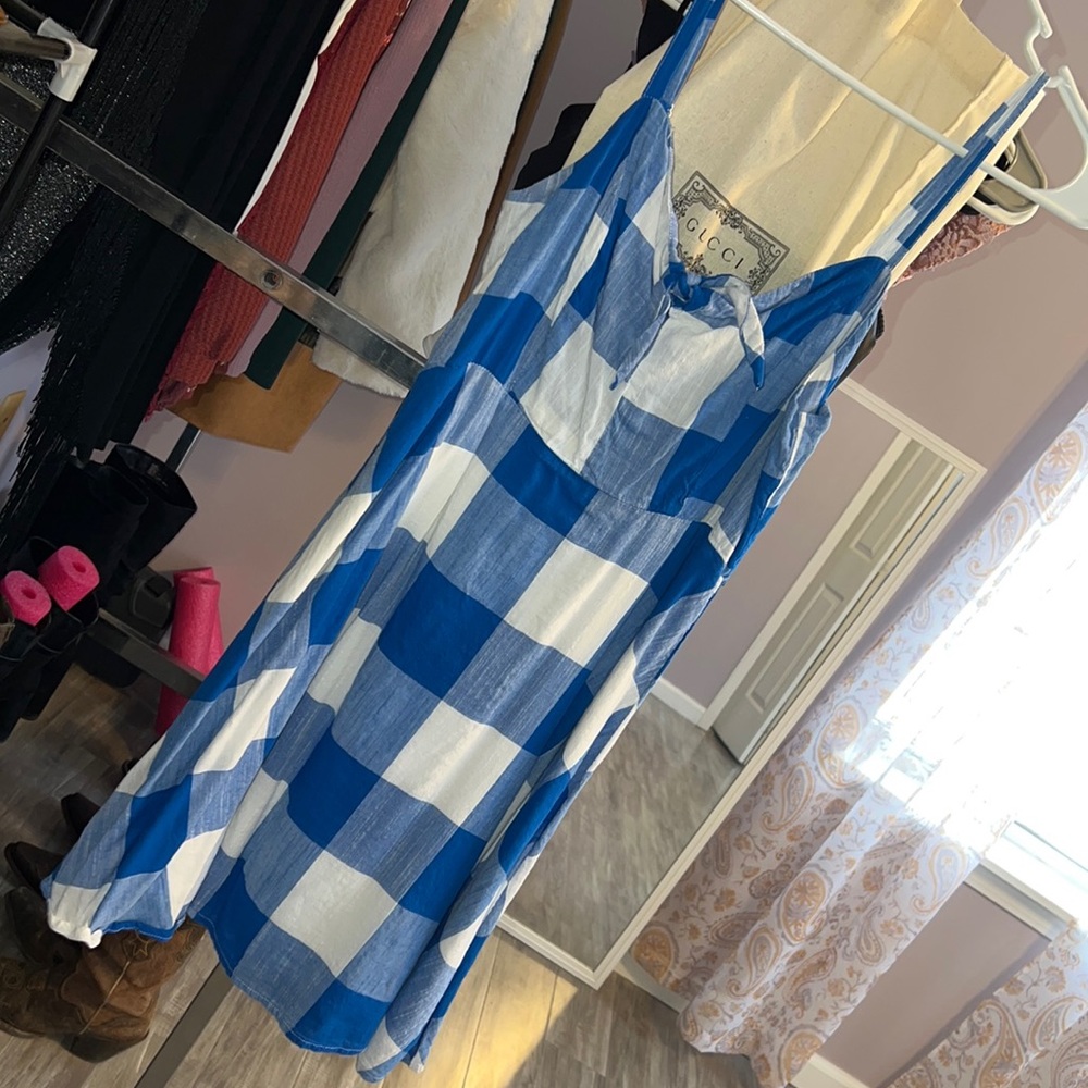 Blue and white plaid tank top dress from Old Navy.